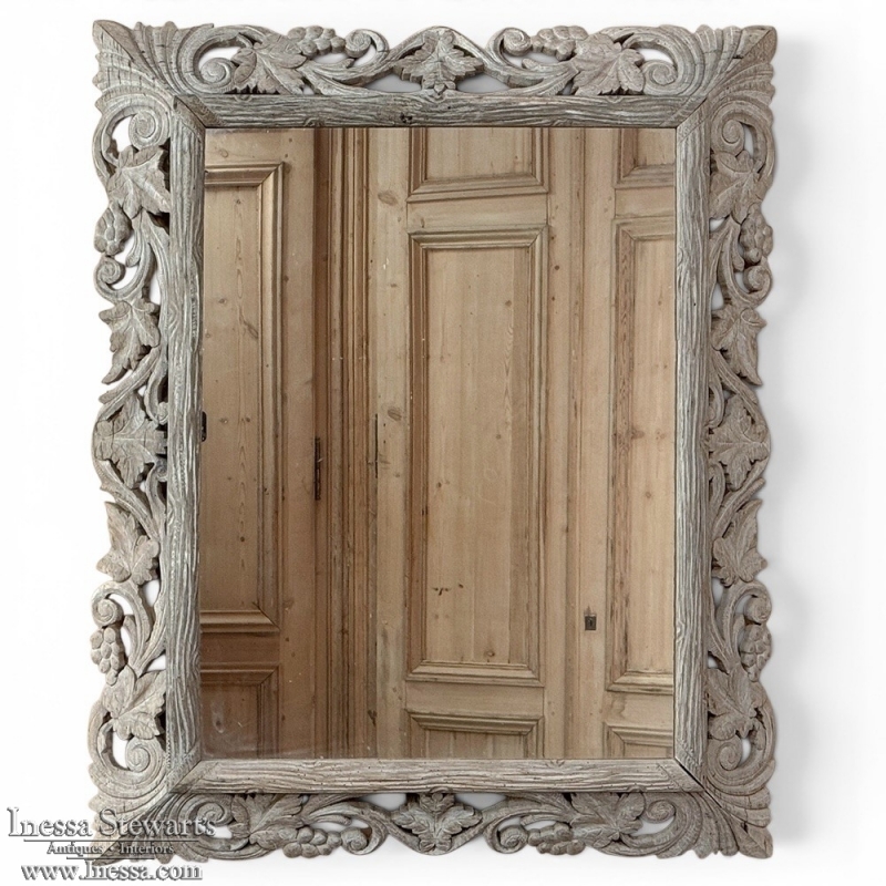 Antique French Renaissance Hand-Carved Ceruse Oak Mirror