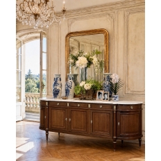 Grand French Louis XVI Mahogany Round-Sided Buffet with Carrara Marble