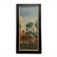 18th Century French Breton Boiserie Panel Oil on Canvas in Napoleon III Frame