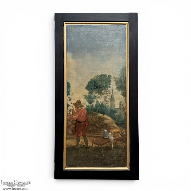 18th Century French Breton Boiserie Panel Oil on Canvas in Napoleon III Frame