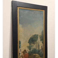 18th Century French Breton Boiserie Panel Oil on Canvas in Napoleon III Frame