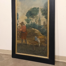18th Century French Breton Boiserie Panel Oil on Canvas in Napoleon III Frame