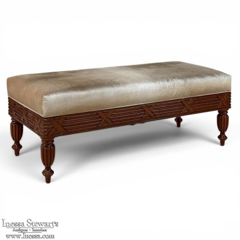 Antique French Louis XVI Style Mahogany Upholstered Bench