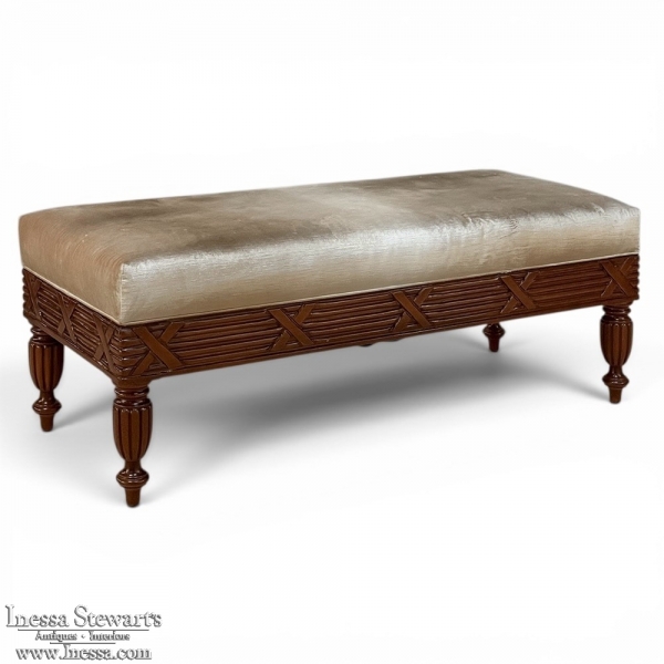Antique French Louis XVI Style Mahogany Upholstered Bench