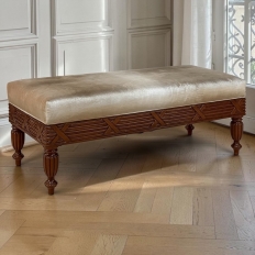 Antique French Louis XVI Style Mahogany Upholstered Bench