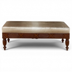Antique French Louis XVI Style Mahogany Upholstered Bench