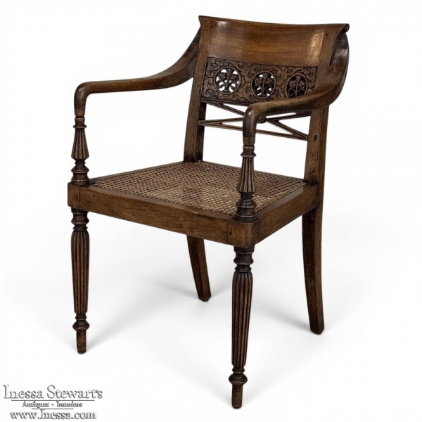 19th Century British Mahogany Edwardian Hand-Carved Armchair
