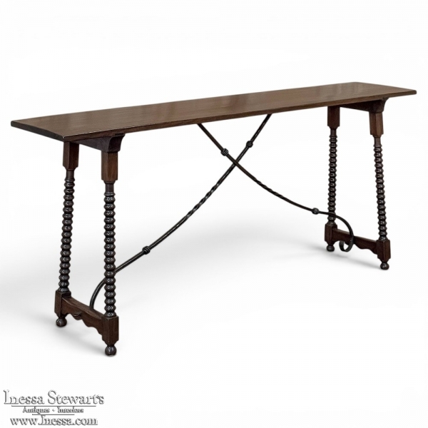 19th Century Spanish Walnut Console ~ Sofa Table with Wrought Iron
