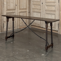 19th Century Spanish Walnut Console ~ Sofa Table with Wrought Iron