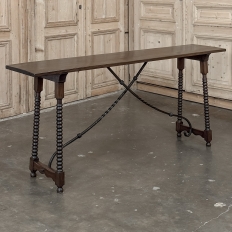 19th Century Spanish Walnut Console ~ Sofa Table with Wrought Iron