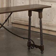 19th Century Spanish Walnut Console ~ Sofa Table with Wrought Iron
