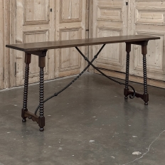 19th Century Spanish Walnut Console ~ Sofa Table with Wrought Iron