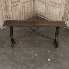 19th Century Spanish Walnut Console ~ Sofa Table with Wrought Iron