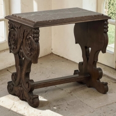 Renaissance Style Marble Top Carved End Table ~ Side Table