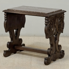 Renaissance Style Marble Top Carved End Table ~ Side Table
