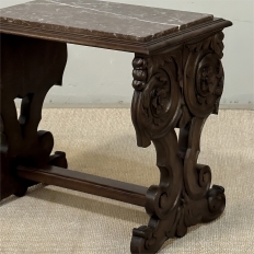 Renaissance Style Marble Top Carved End Table ~ Side Table