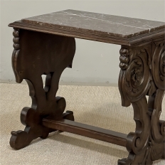 Renaissance Style Marble Top Carved End Table ~ Side Table