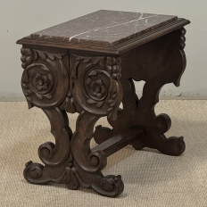 Renaissance Style Marble Top Carved End Table ~ Side Table