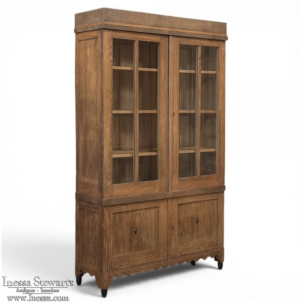 Antique Dutch Art Deco Period Solid Oak Bookcase
