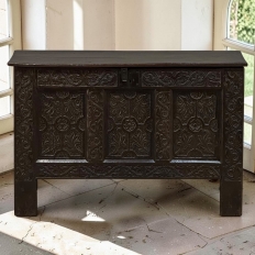 18th Century Dutch Gothic Revival Period Carved Oak Trunk ~ Blanket Chest