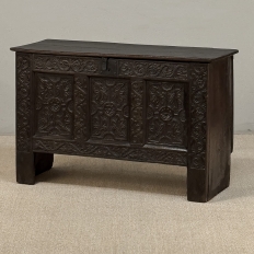 18th Century Dutch Gothic Revival Period Carved Oak Trunk ~ Blanket Chest