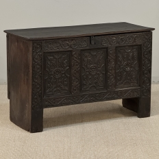 18th Century Dutch Gothic Revival Period Carved Oak Trunk ~ Blanket Chest
