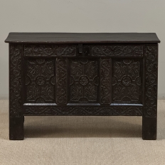 18th Century Dutch Gothic Revival Period Carved Oak Trunk ~ Blanket Chest