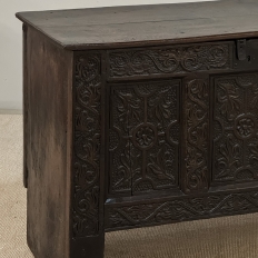 18th Century Dutch Gothic Revival Period Carved Oak Trunk ~ Blanket Chest