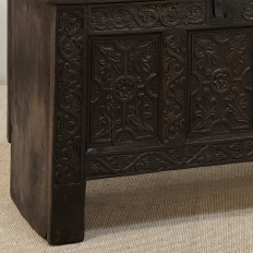 18th Century Dutch Gothic Revival Period Carved Oak Trunk ~ Blanket Chest