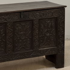 18th Century Dutch Gothic Revival Period Carved Oak Trunk ~ Blanket Chest