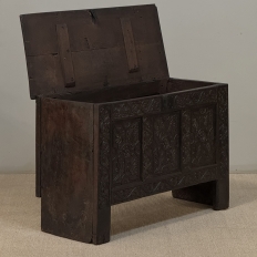 18th Century Dutch Gothic Revival Period Carved Oak Trunk ~ Blanket Chest