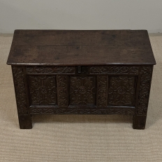 18th Century Dutch Gothic Revival Period Carved Oak Trunk ~ Blanket Chest