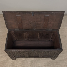 18th Century Dutch Gothic Revival Period Carved Oak Trunk ~ Blanket Chest