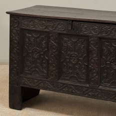 18th Century Dutch Gothic Revival Period Carved Oak Trunk ~ Blanket Chest