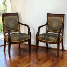 Pair 19th Century French Empire Period Mahogany Armchairs ~ Fauteuils