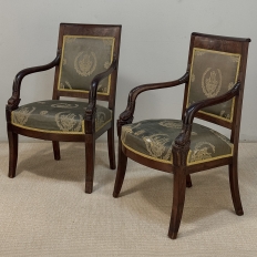 Pair 19th Century French Empire Period Mahogany Armchairs ~ Fauteuils
