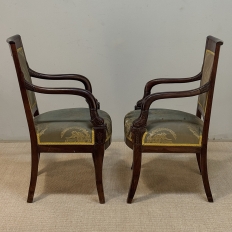 Pair 19th Century French Empire Period Mahogany Armchairs ~ Fauteuils