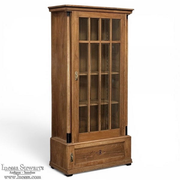 Antique Dutch Cherrywood Neoclassical Display Bookcase ~ Vitrine with Ebonized Trim
