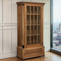 Antique Dutch Solid Cherry Wood Neoclassical Display Bookcase ~ Vitrine with Ebonized Trim
