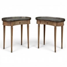 Pair of Louis XVI Neoclassical Stripped Mahogany Side Tables with Bronze Trim
