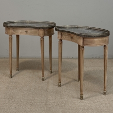 Pair of Louis XVI Neoclassical Stripped Mahogany Side Tables with Bronze Trim