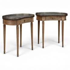 Pair of Louis XVI Neoclassical Stripped Mahogany Side Tables with Bronze Trim