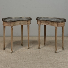 Pair of Louis XVI Neoclassical Stripped Mahogany Side Tables with Bronze Trim