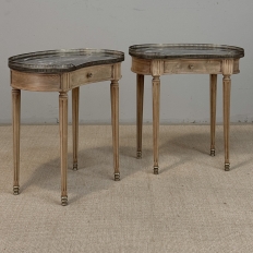 Pair of Louis XVI Neoclassical Stripped Mahogany Side Tables with Bronze Trim