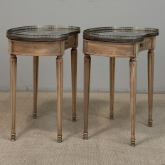 Pair of Louis XVI Neoclassical Stripped Mahogany Side Tables with Bronze Trim