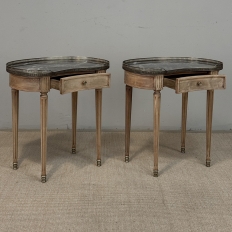 Pair of Louis XVI Neoclassical Stripped Mahogany Side Tables with Bronze Trim