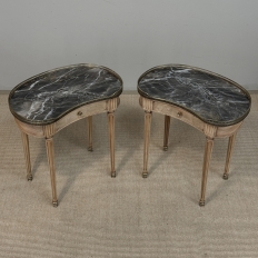 Pair of Louis XVI Neoclassical Stripped Mahogany Side Tables with Bronze Trim