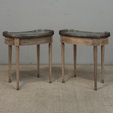 Pair of Louis XVI Neoclassical Stripped Mahogany Side Tables with Bronze Trim