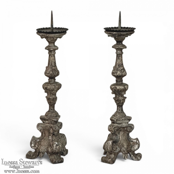 Pair of 18th Century Italian Baroque Silver Gilded Candlesticks