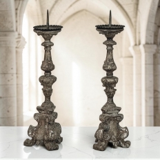 Pair of 18th Century Italian Baroque Silver Gilded Candlesticks